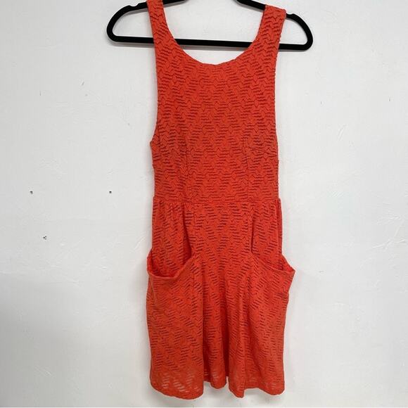 Free People Orange Sleeveless Textured Mini Dress Womens S Beachy Summer Casual - Picture 1 of 11